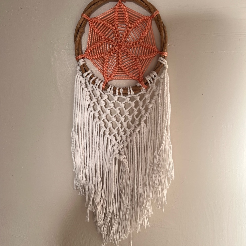 Handcrafted Dreamcatcher with Coral and White Accents